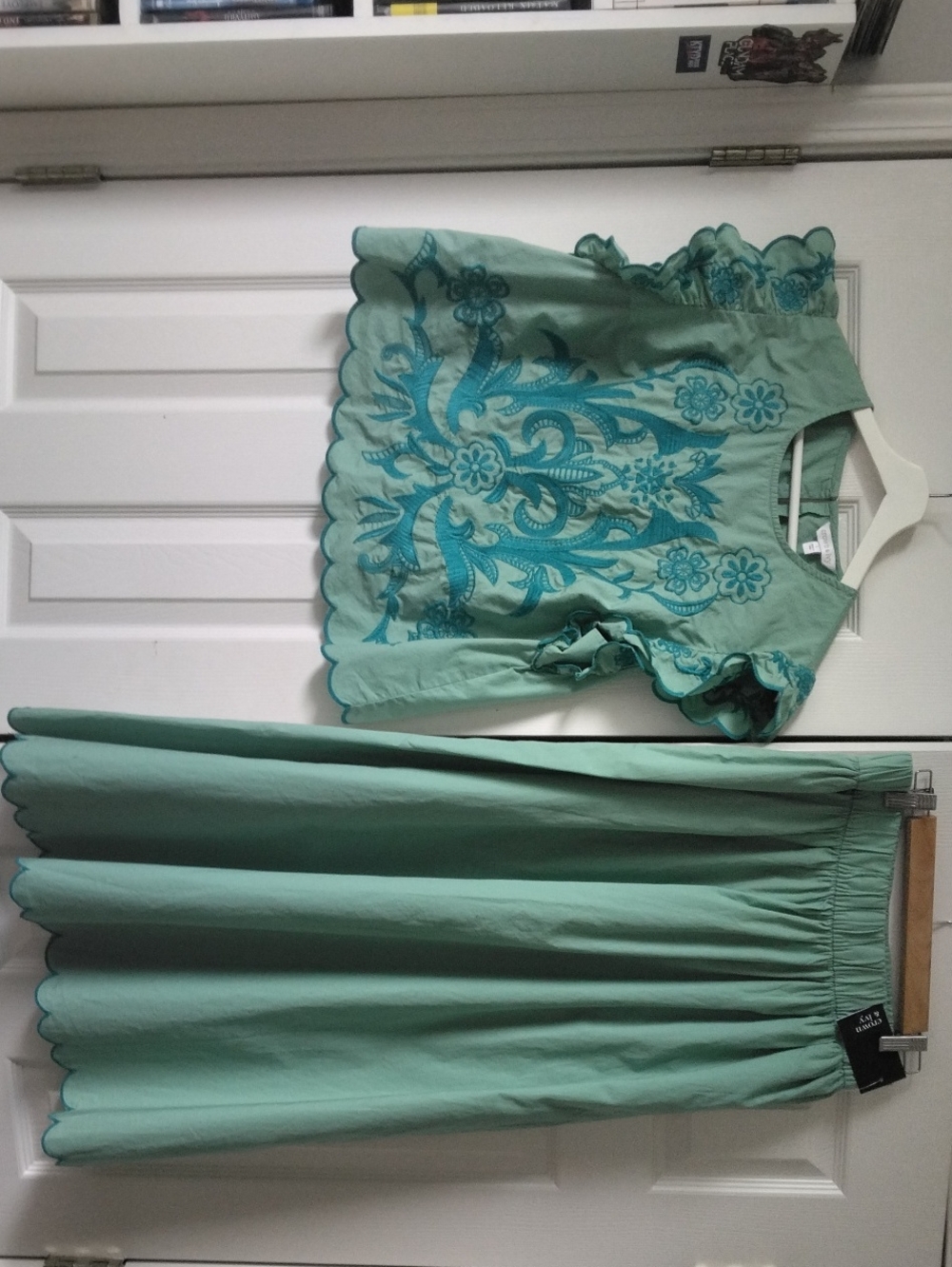 Crown and Ivy Mint Green Embroidered Top and Maxi Skirt